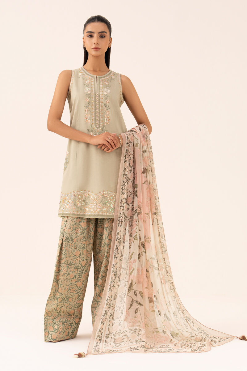 3 Piece -  Embroidered Cotton Viscose Suit