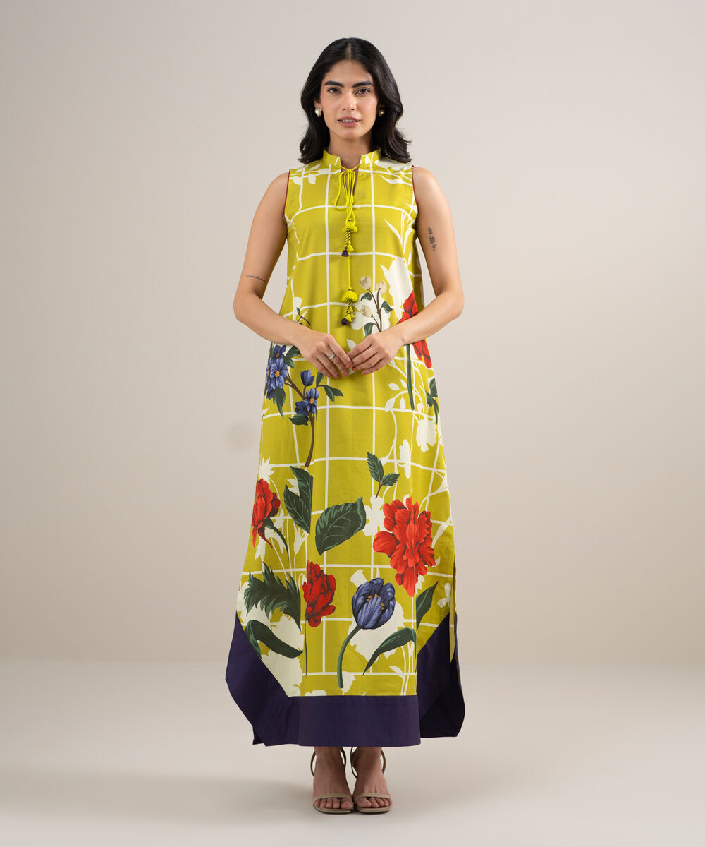 Women's Unstitched Lawn Printed Yellow 2 Piece Suit