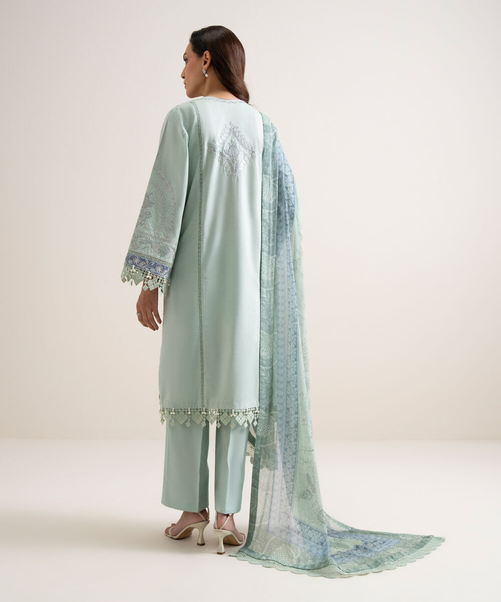 Women's Unstitched Lawn Embroidered Blue 3 Piece Suit