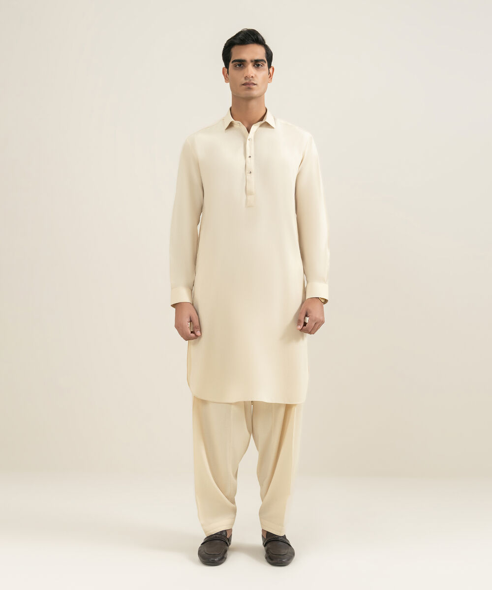 Men's almond Premium Wash & Wear Kameez Shalwar