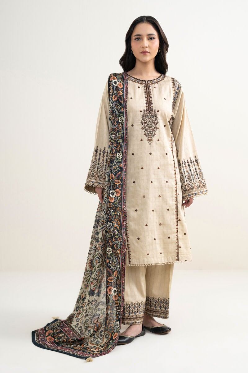 3 Piece - Embroidered Dobby Suit