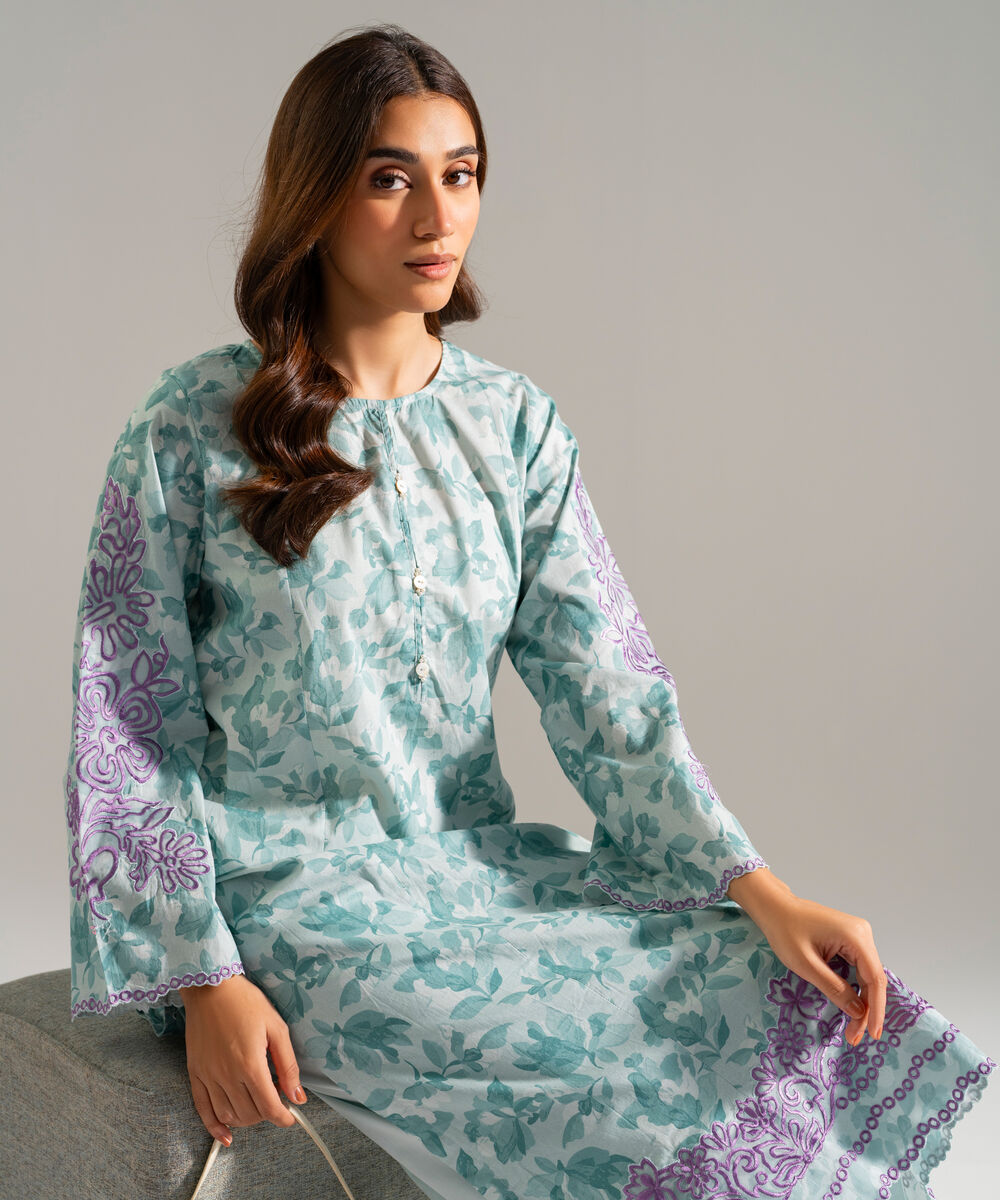 Women's RTW Lawn Embroidered Blue 2 Piece Suit