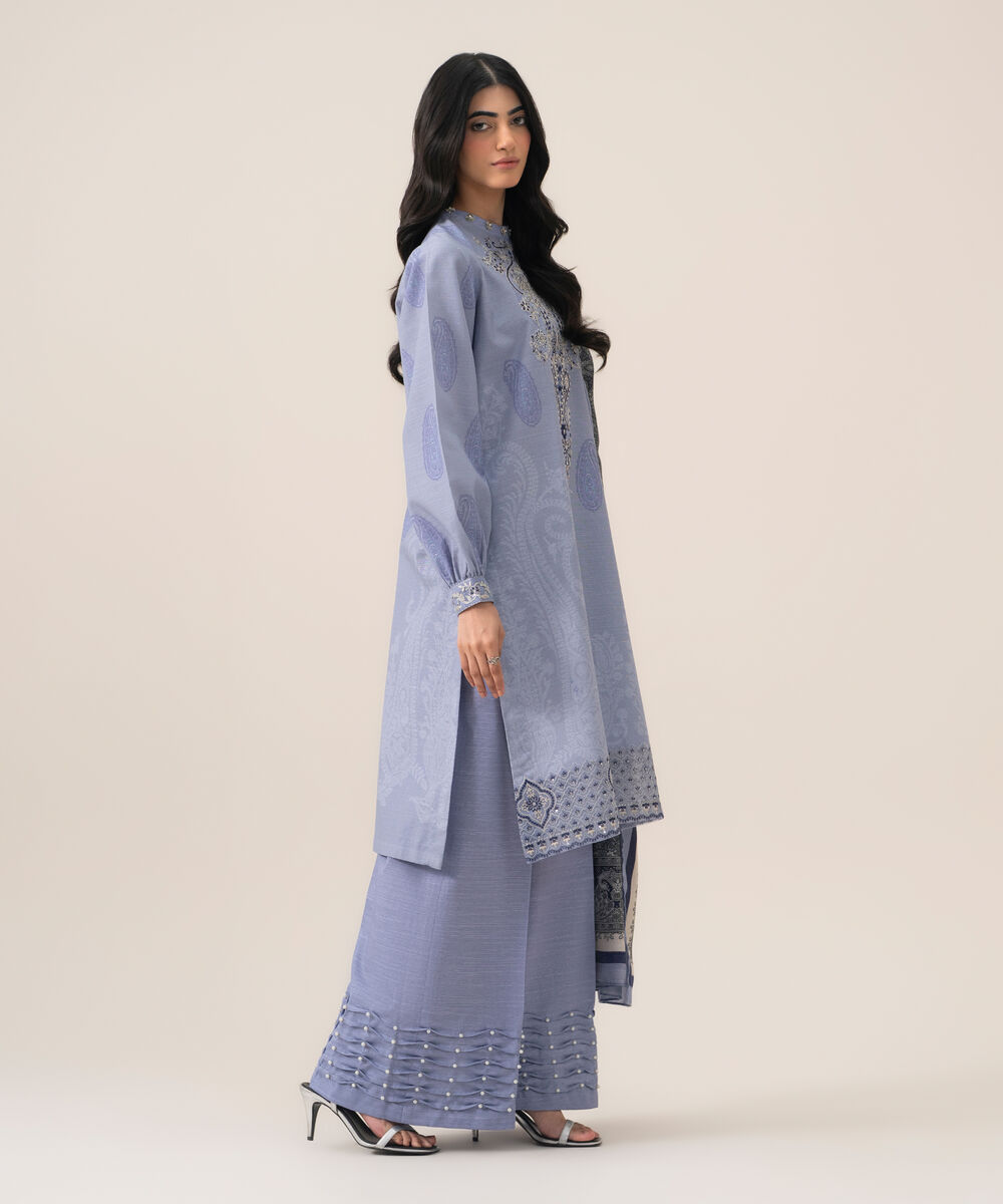 Women's Unstitched Premium Khaddar Printed Lilac 3 Piece Suit