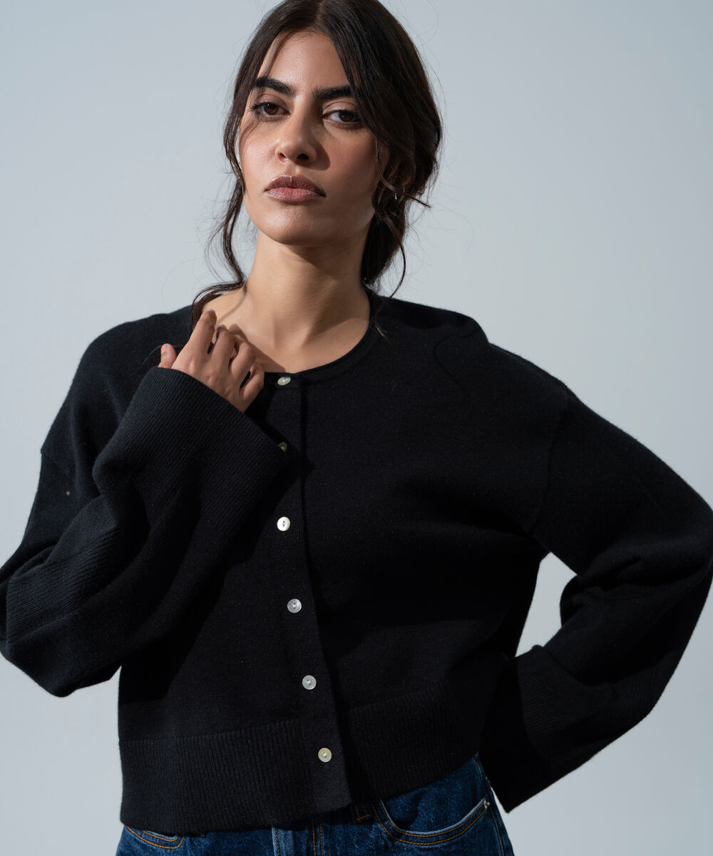 Women's Western Wear Black Short Knit Cardigan