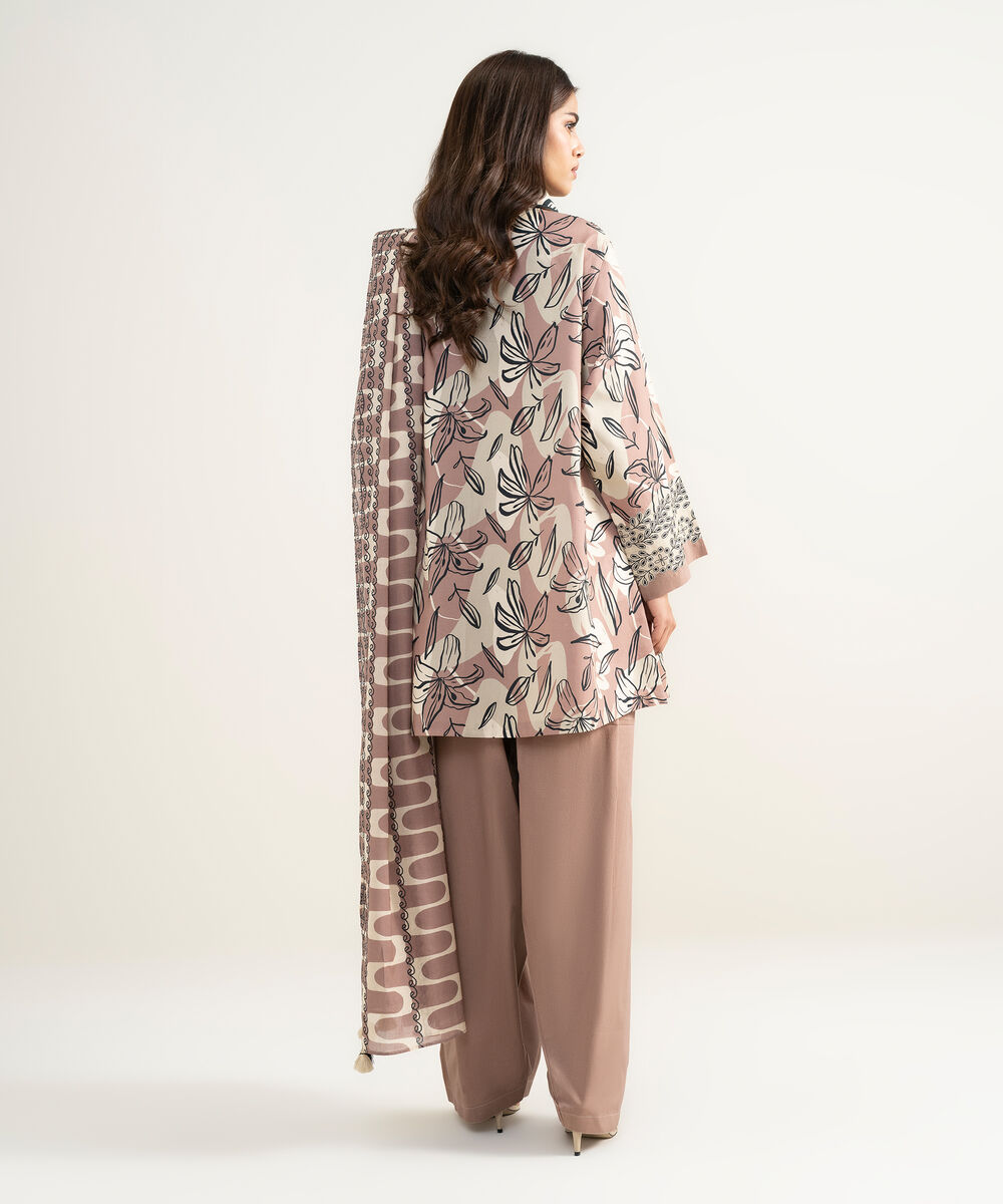 Women's Unstitched Lawn Printed Pink 3 Piece Suit