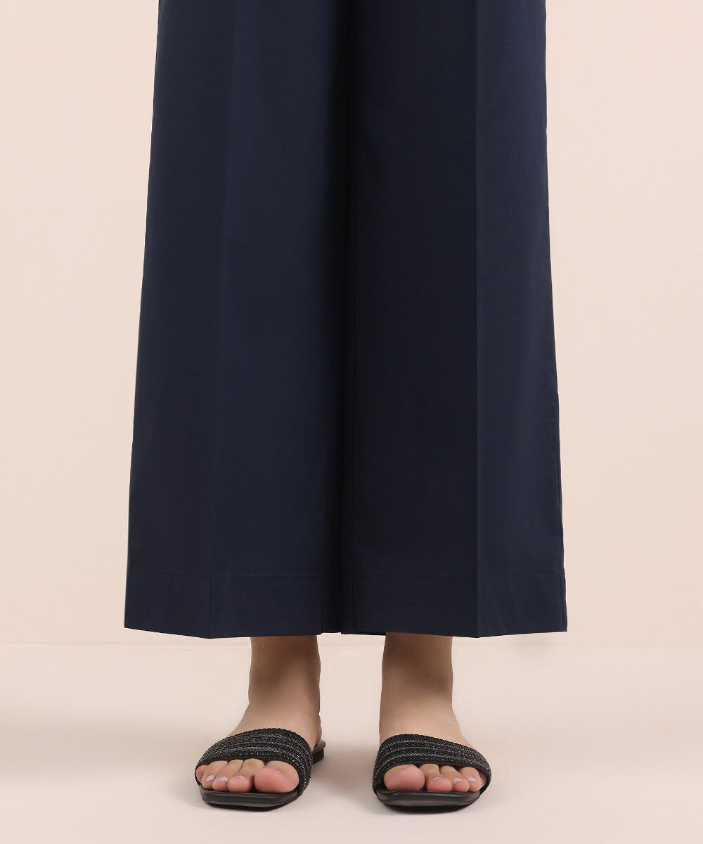 Woman - Blue Solid Cambric Culottes