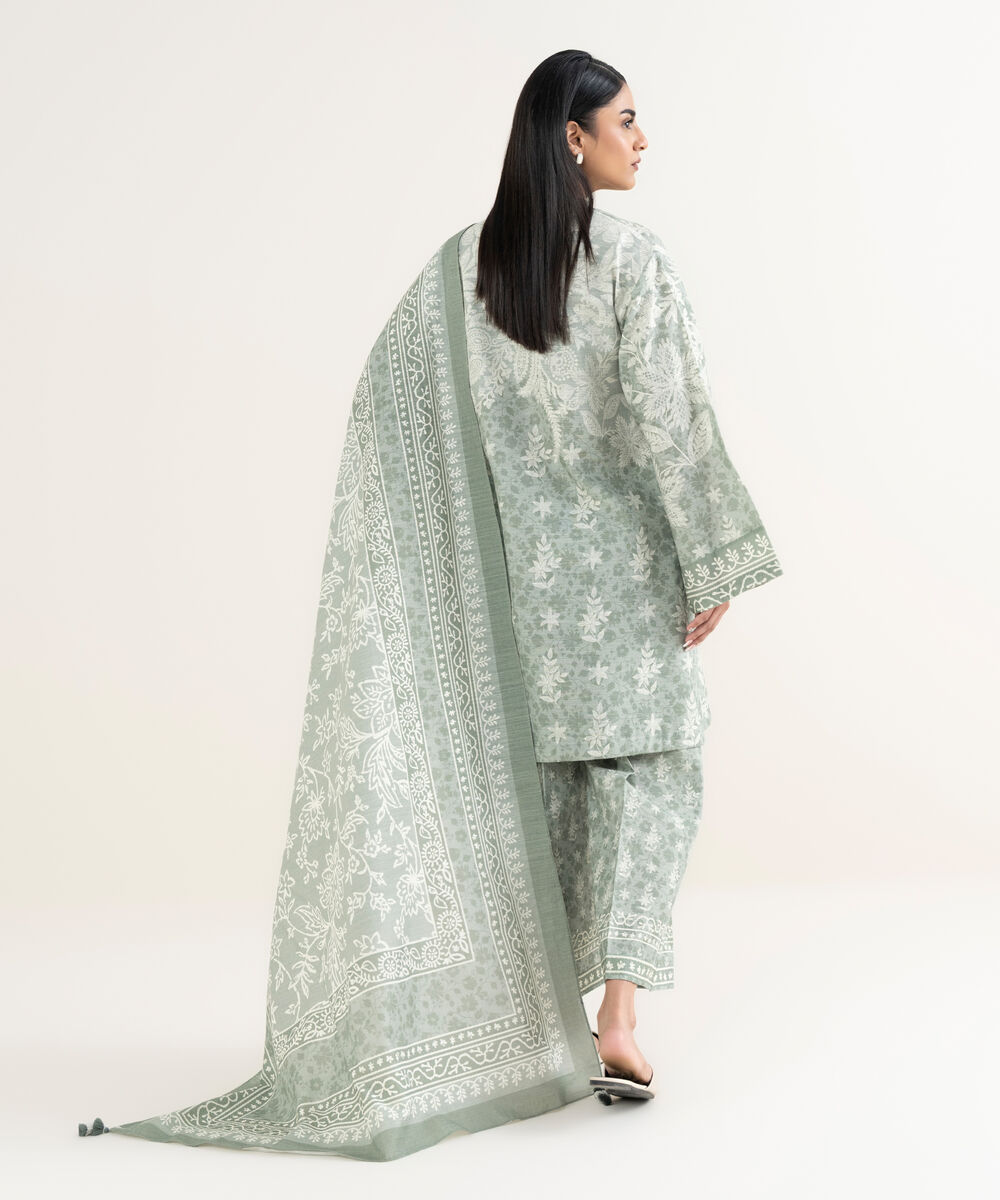 Women's Unstitched Printed Khaddar Grey 3 Piece Suit