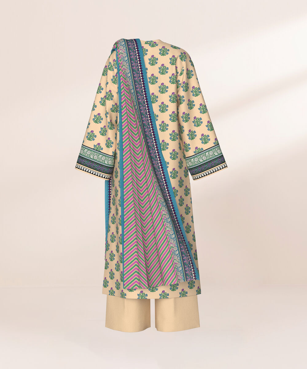 Women's Three Piece Printed Nude Beige Lawn Suit