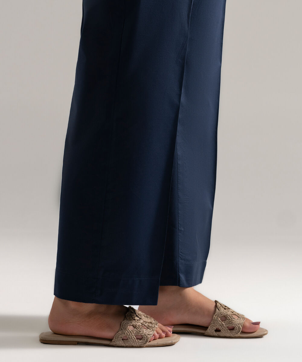 Women's RTW Cambric Solid Blue Straight Pants