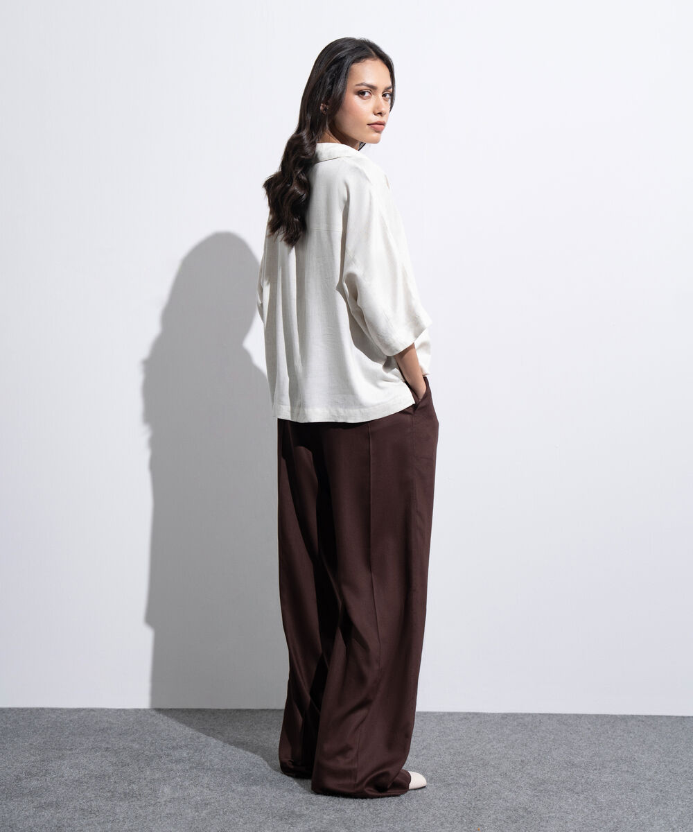 Women's Western Off-white Loose-Fit Linen Top