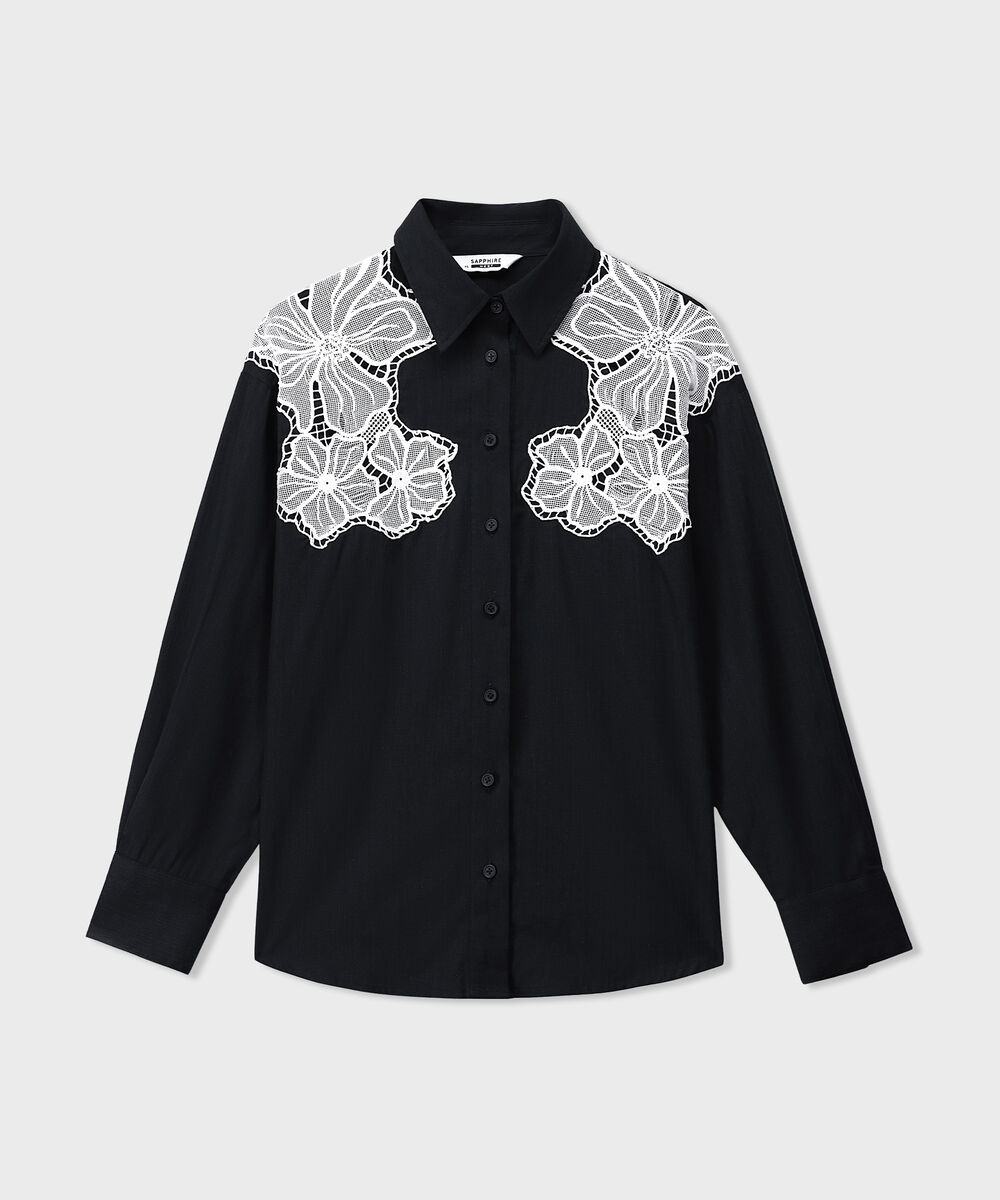 Women's Western Black Relaxed-Fit Embroidered Shirt