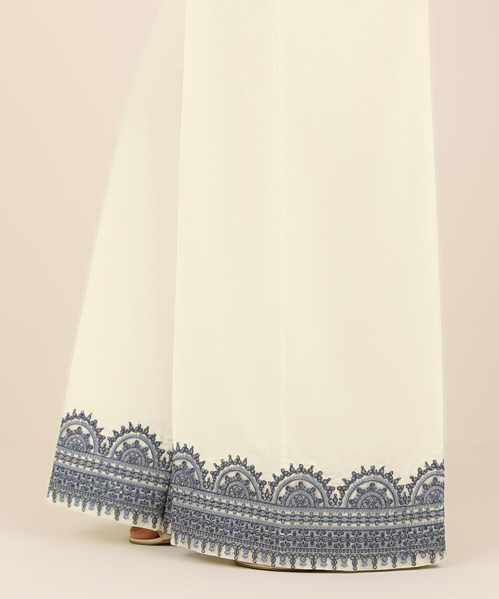 Women's RTW Cambric White Embroidered Flared Pants
