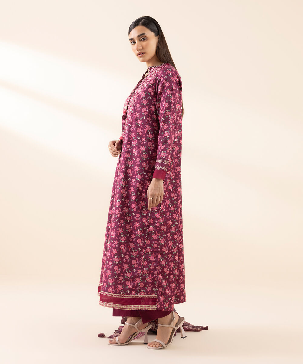 Women's Unstitched Lawn Embroidered Pink 3 Piece Suit