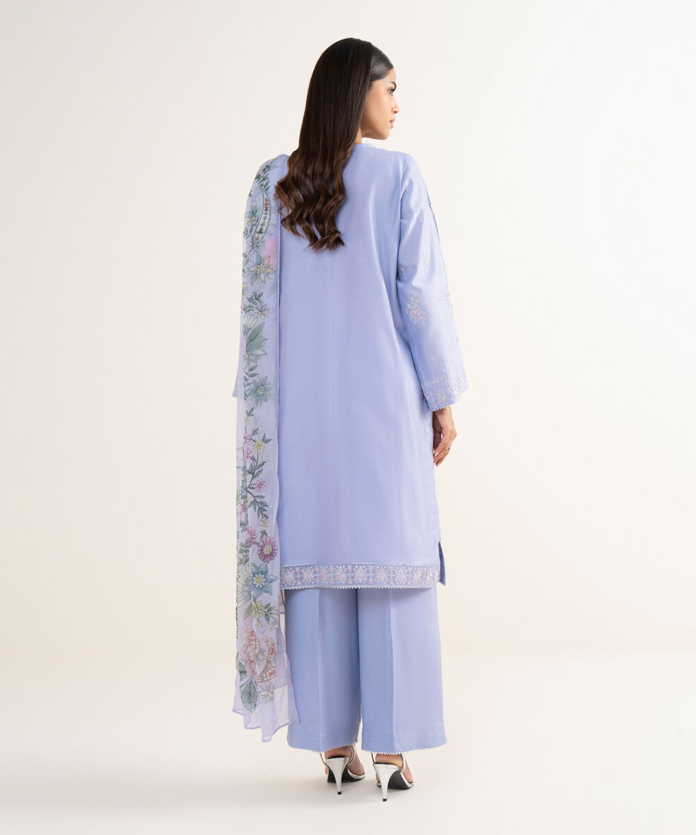 Women's RTW Silk Cotton Net Lilac Embroidered 3 Piece Suit