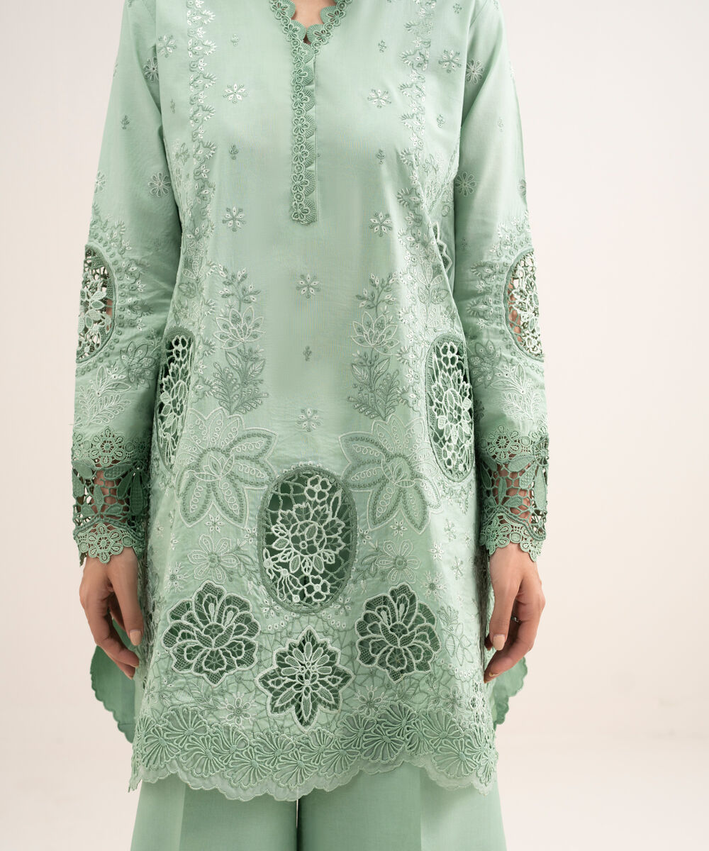 Women's Unstitched Lawn Embroidered Green 3 Piece Suit