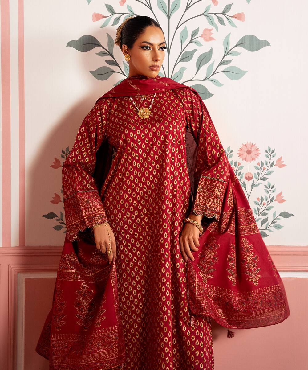 Women's RTW Lawn Red Printed A-Line Shirt