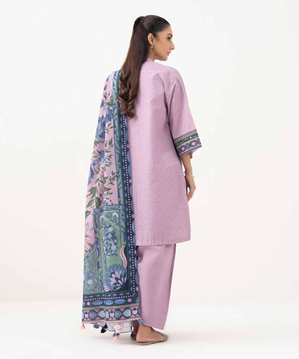 Women's Unstitched Light Khaddar Embroidered Purple 3 Piece Suit