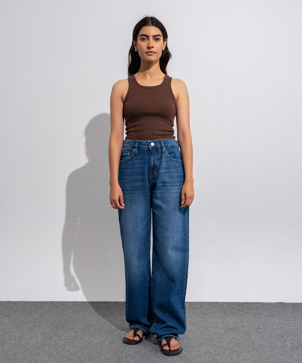 Women's Western Wear Denim Straight Fit Indigo Blue - Dark Worn Jeans