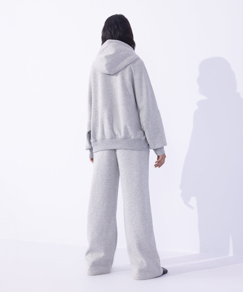 Woman - Grey Fleece Hoodie with Waist Panel