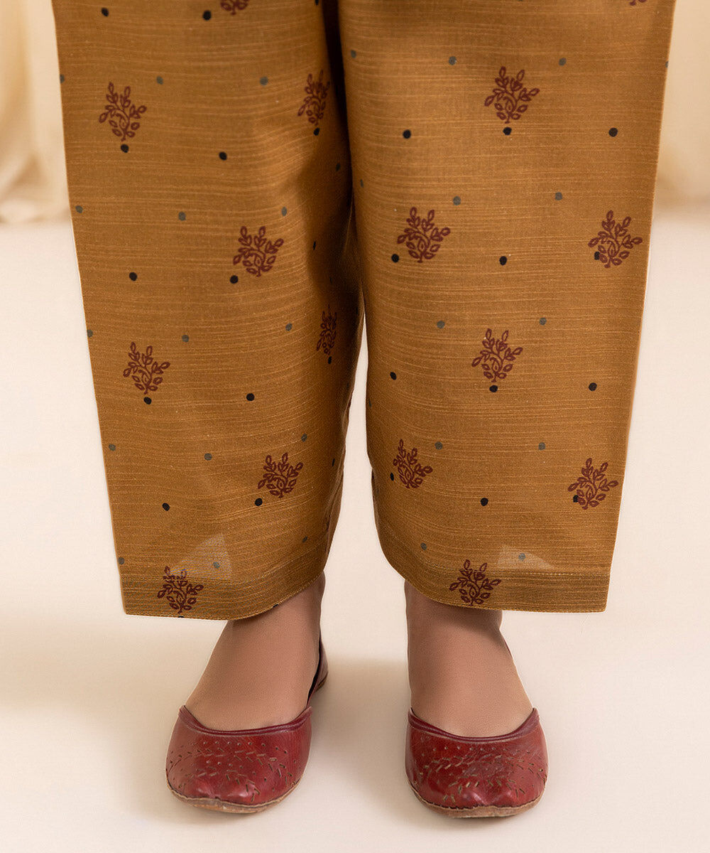Women's Unstitched Printed Mustard Khaddar Three Piece Suit