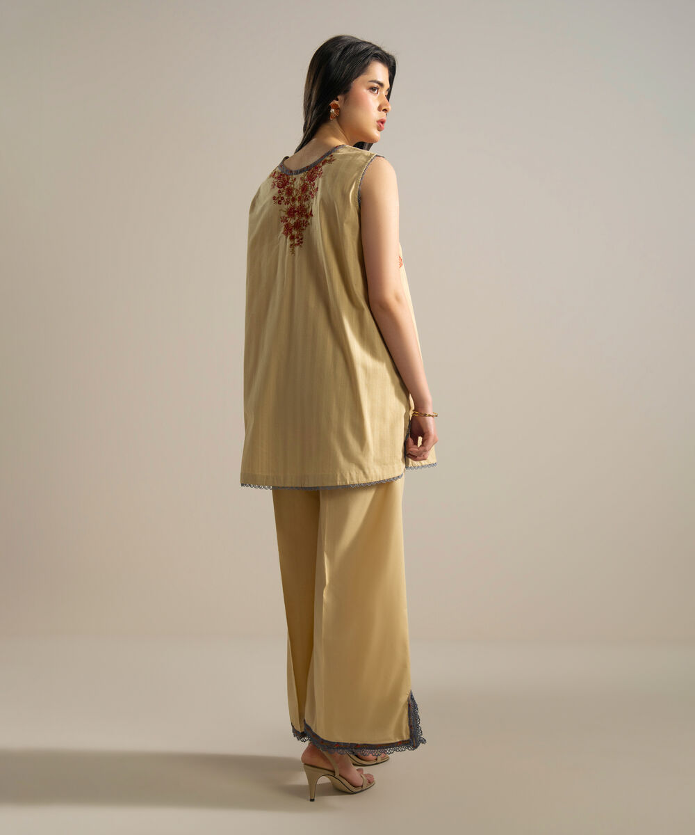 Women's RTW Leno Kara Embroidered Beige Straight Shirt