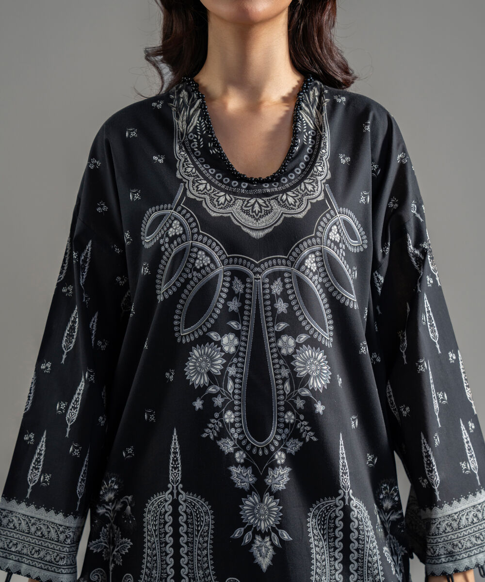 Women's RTW Lawn Printed Black 2 Piece Suit