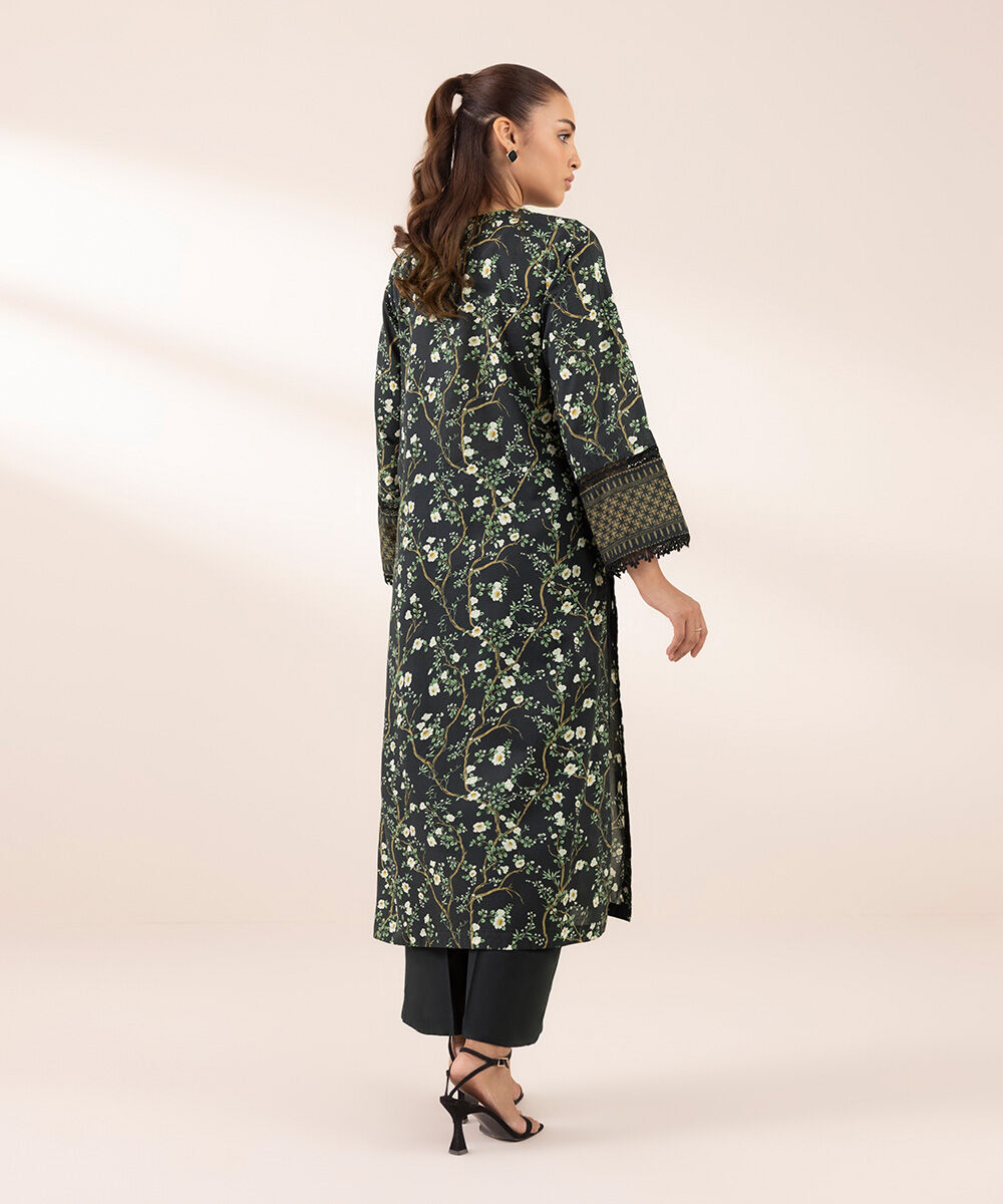 Women's RTW Lawn Black Printed A-Line Shirt