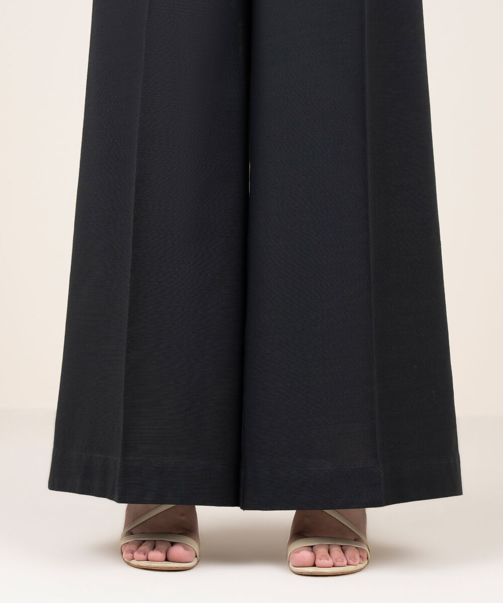 Women's RTW Khaddar Solid Black Flared Pants