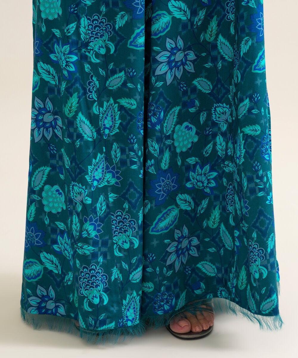 Women's Unstitched Linen Printed Blue 3 Piece Suit
