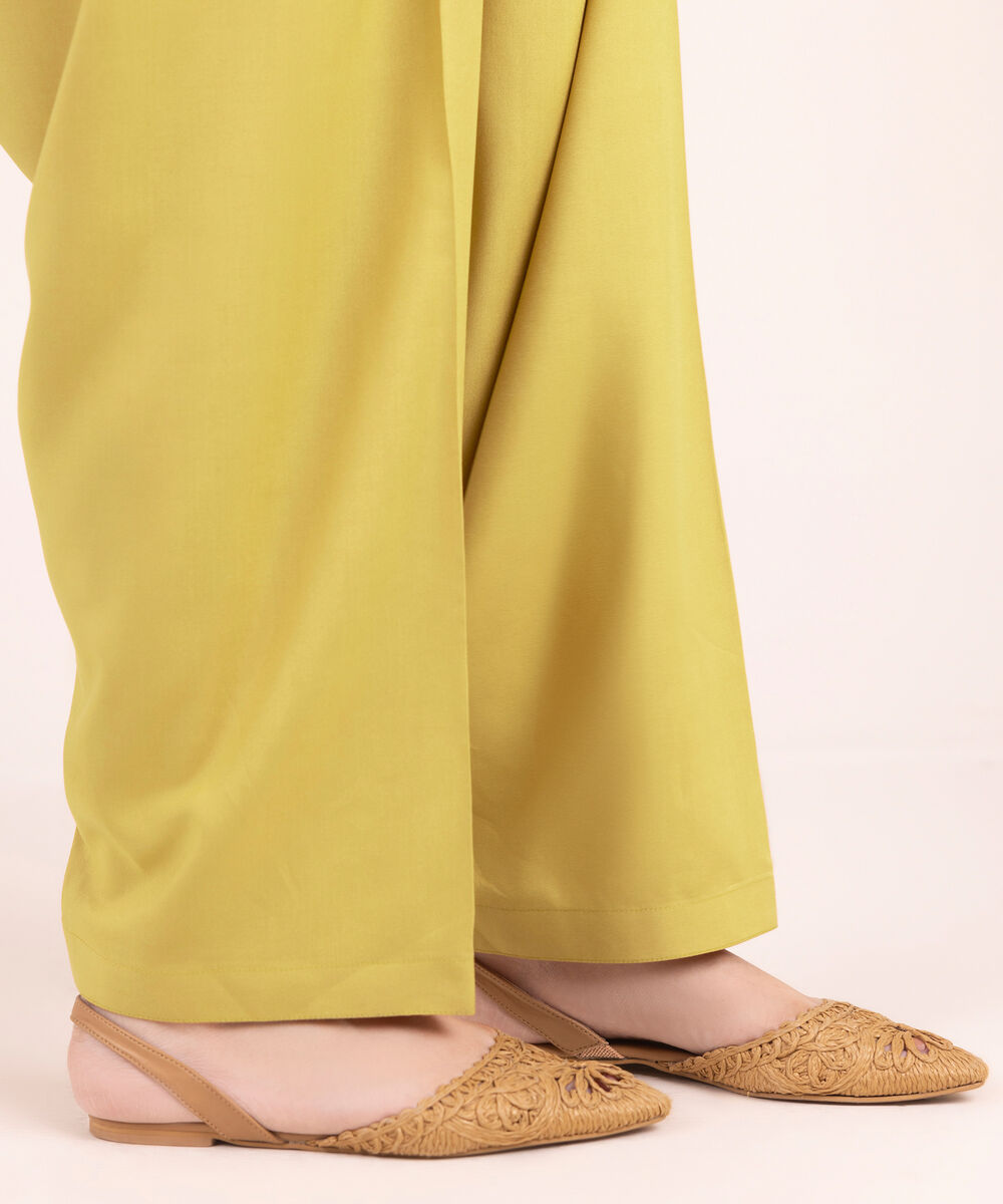 Women's RTW Cotton Viscose Solid Yellow Shalwar