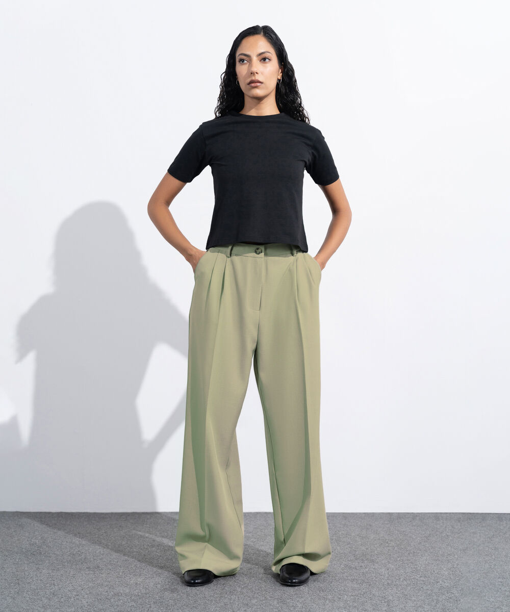 Women's Western Wear Green Tailored Wide Leg Trousers