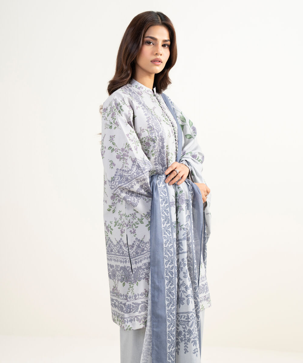 Women's Unstitched Zari Lawn Embroidered Purple 3 Piece Suit