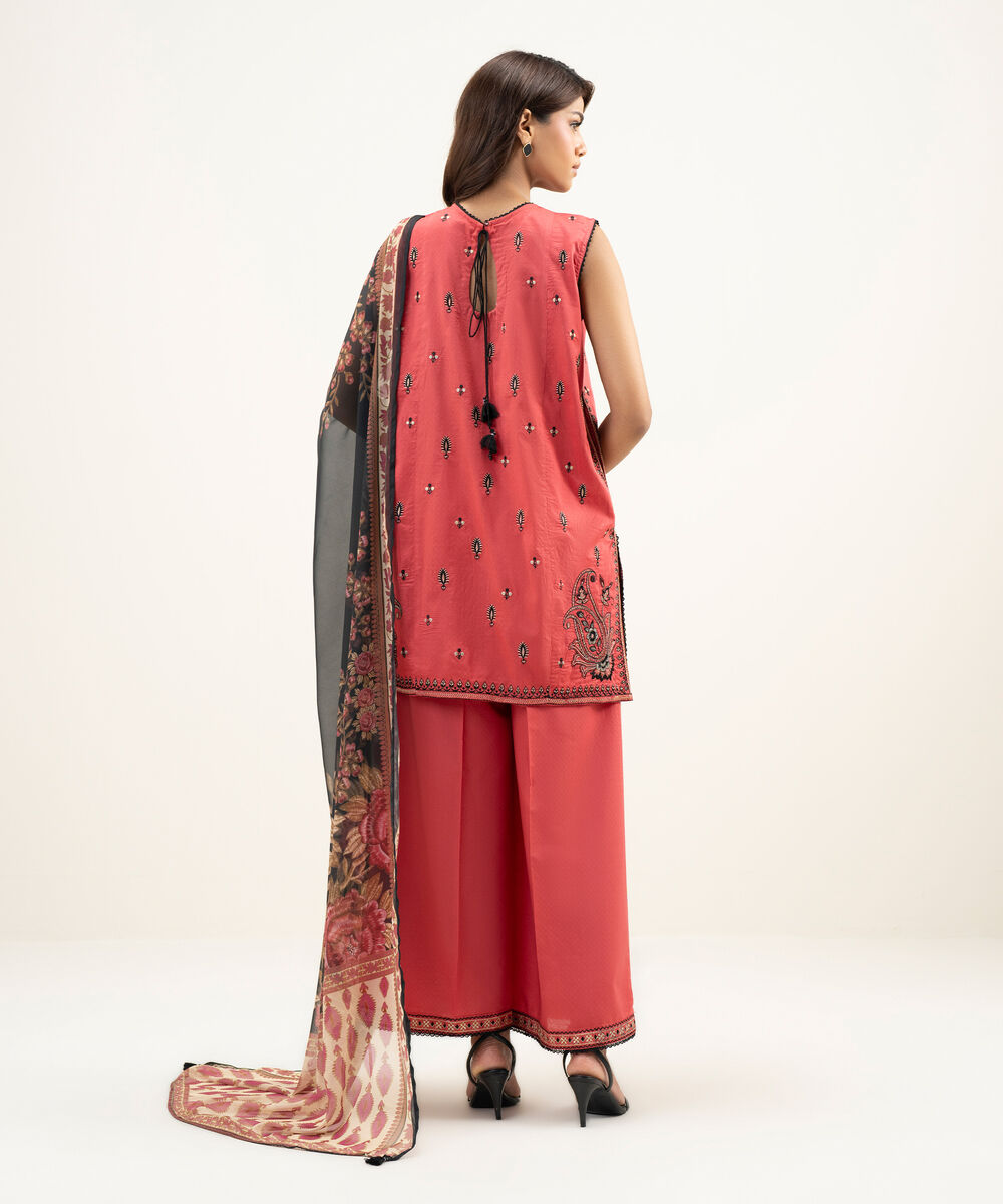 Women's RTW Dobby Embroidered Dusty Rose 3 Piece Suit