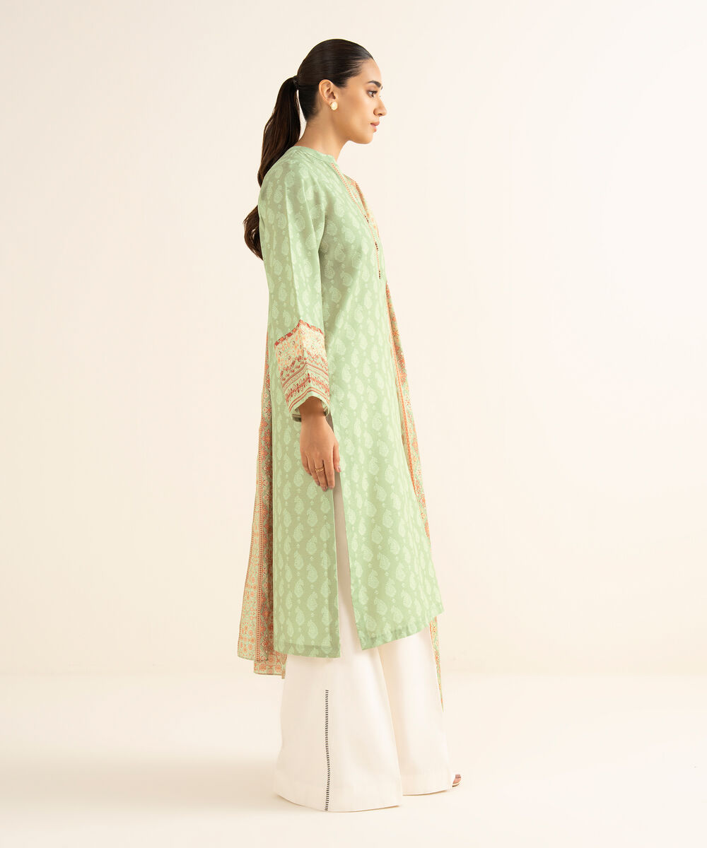 Women's Unstitched Cotton Embroidered Green 2 Piece Suit