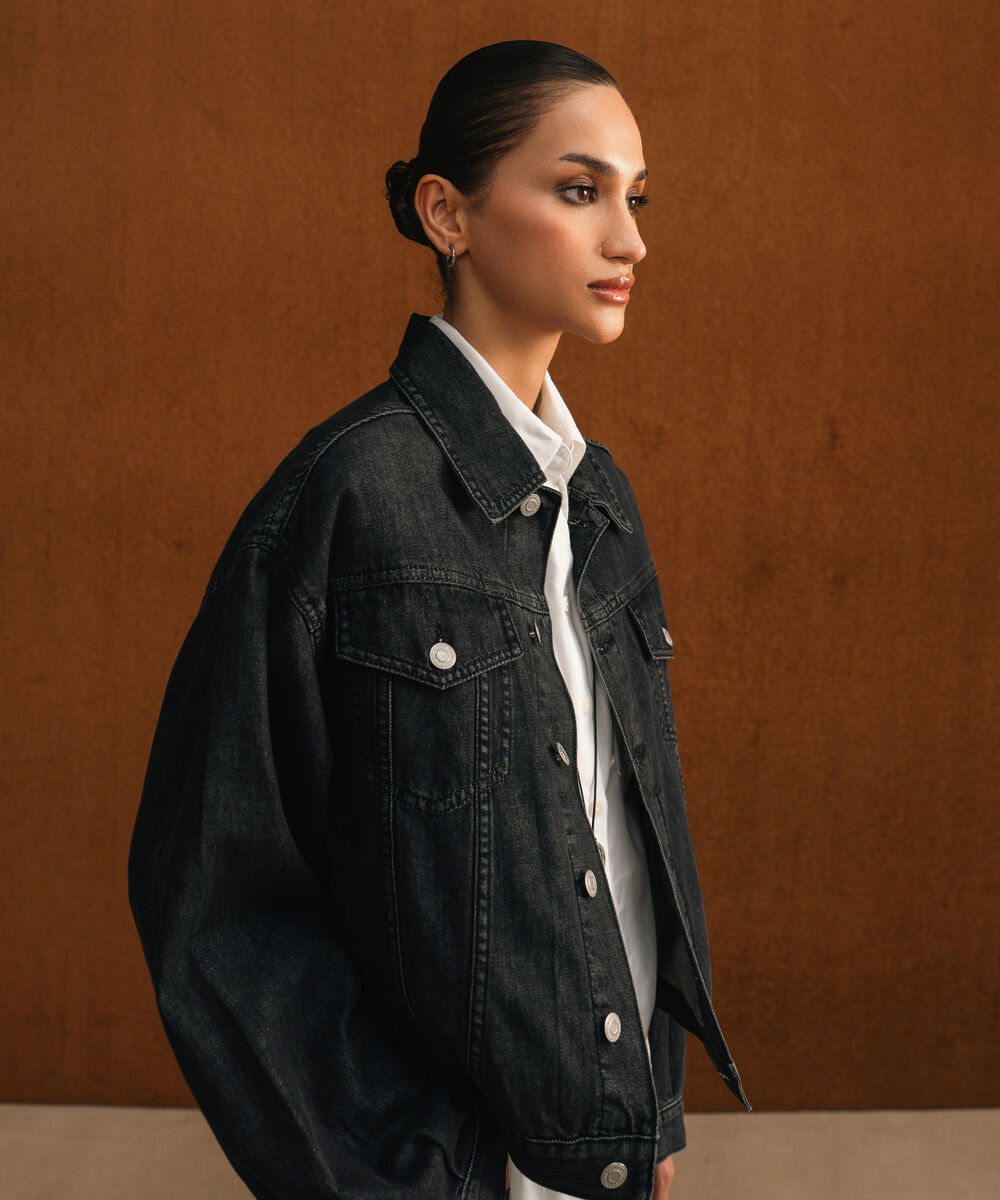 Women's Western Wear Grey Denim Trucker Jacket