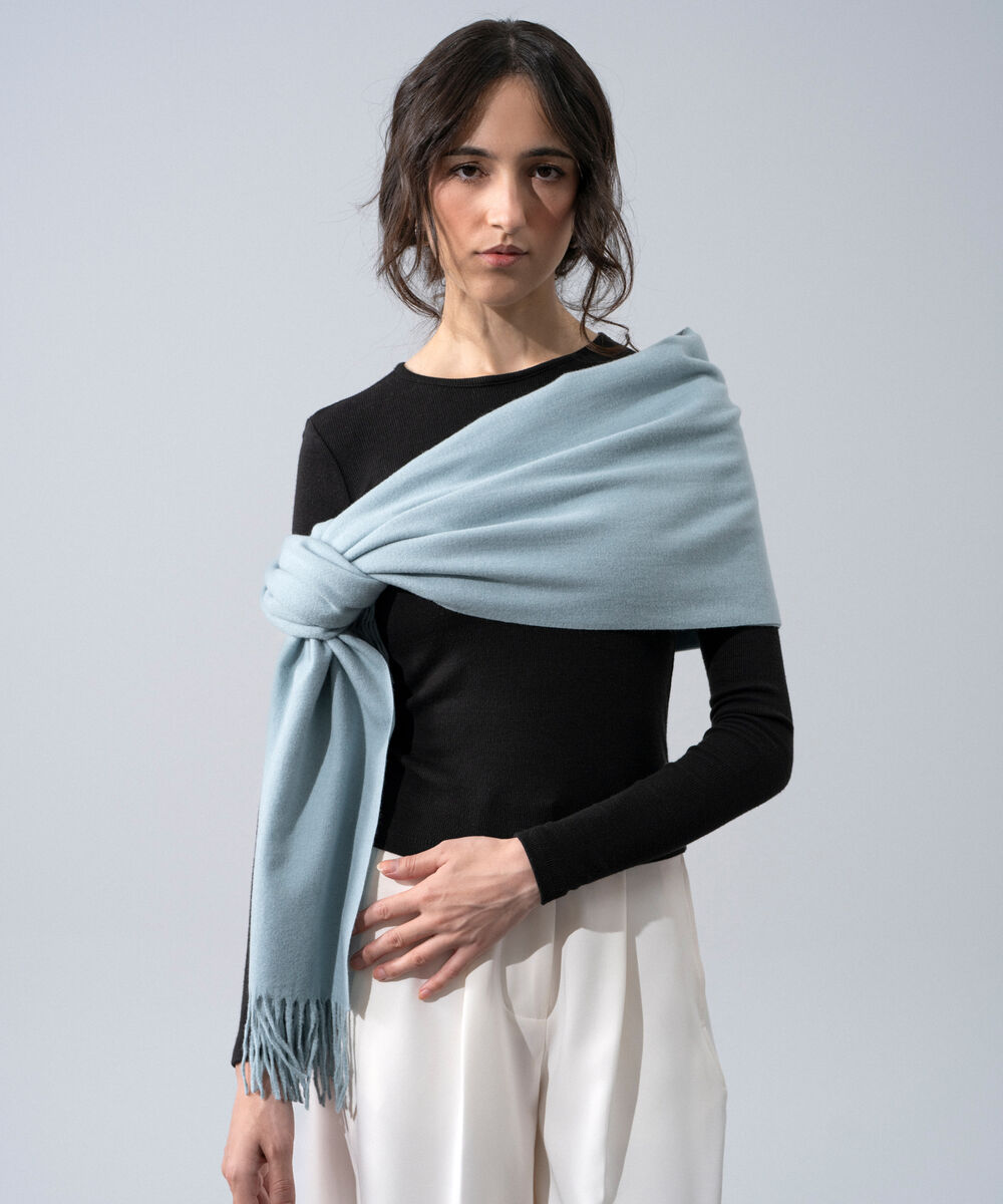 Women's Western Wear Light Blue Solid Woolen Scarf