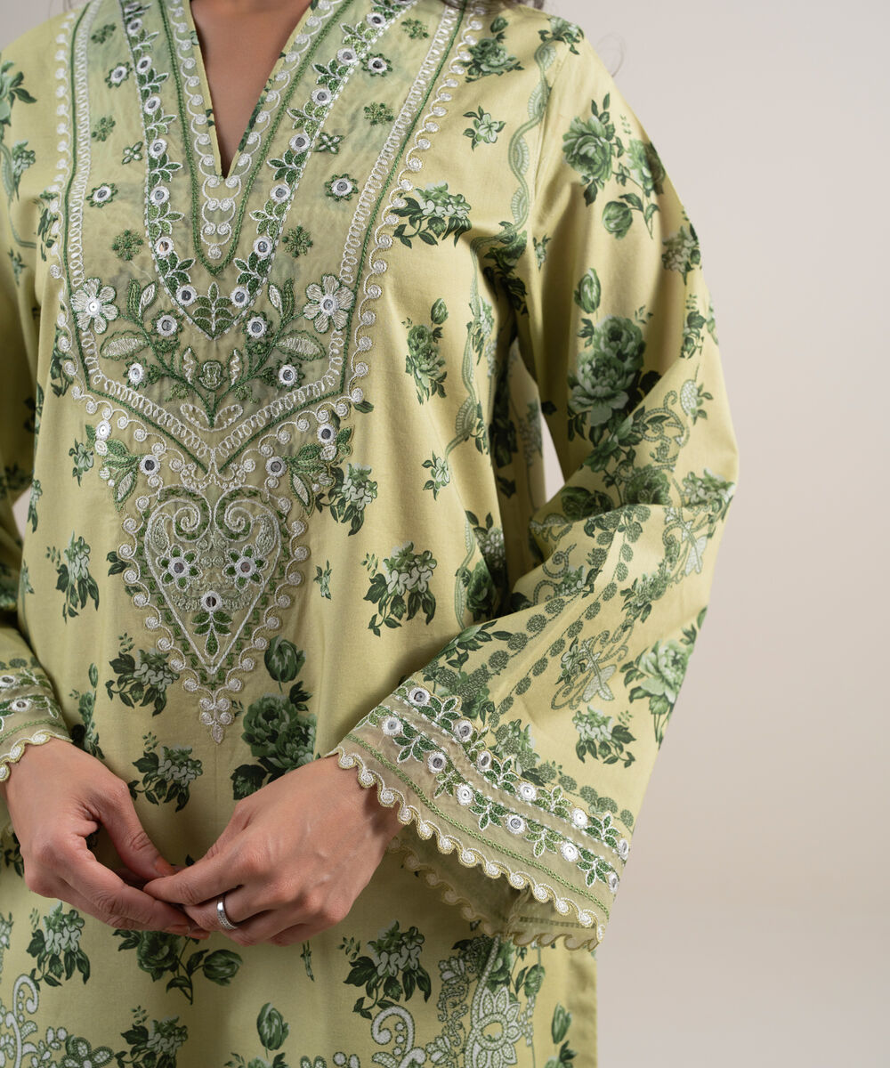 Women's Unstitched Lawn Embroidered Light Yellow 3 Piece Suit