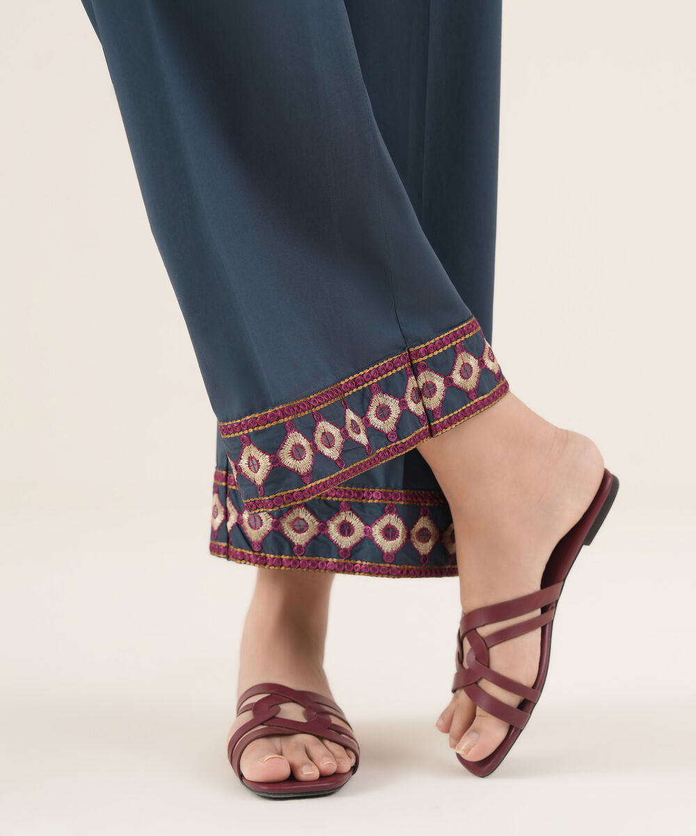 Women's RTW Cambric Blue Embroidered Culottes