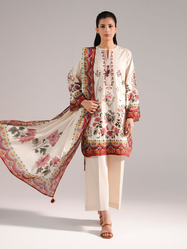 3 Piece - Printed Leno Kara Suit