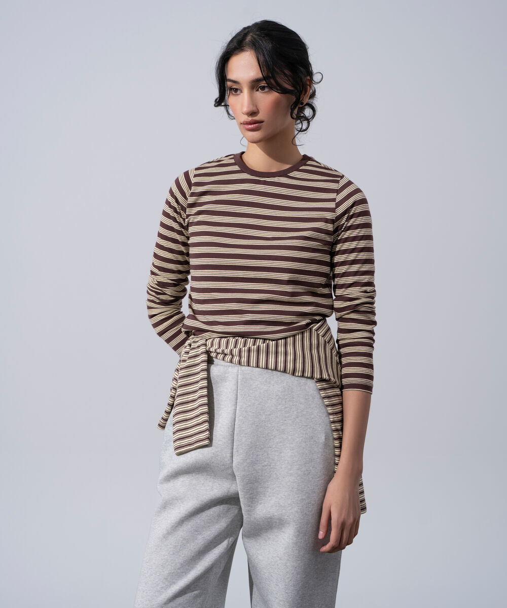 Women's Western Wear Yellow And Brown Cotton Light-Weight Knit T-Shirt