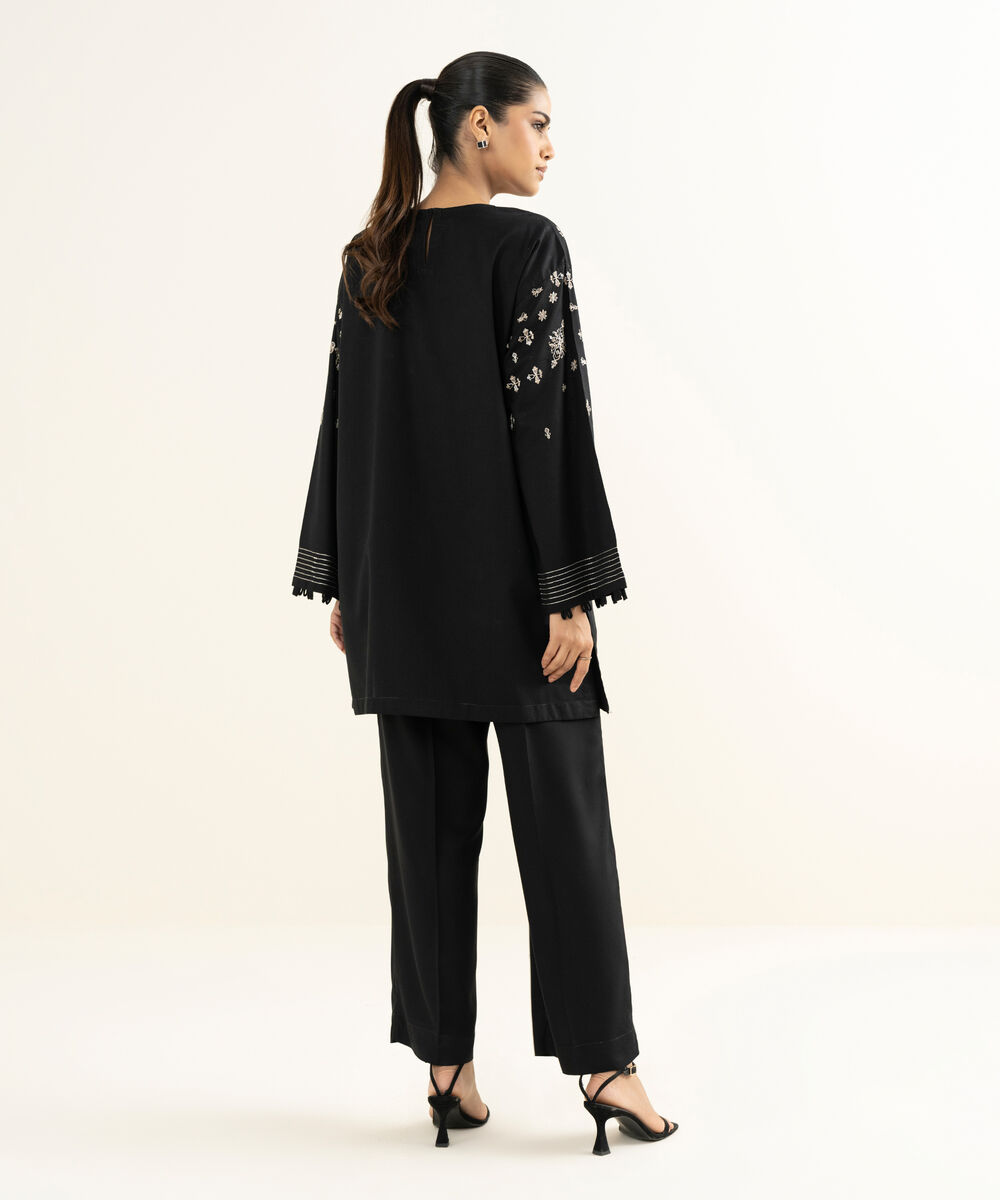 Women's RTW Bedford  Embroidered Black Boxy Shirt