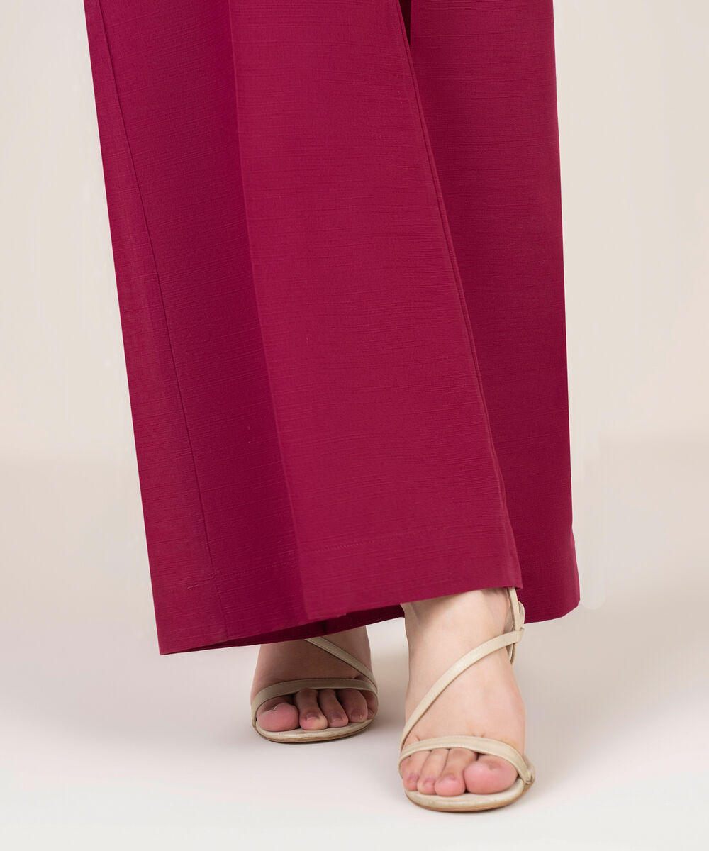 Women's RTW Khaddar Solid Pink Flared Pants