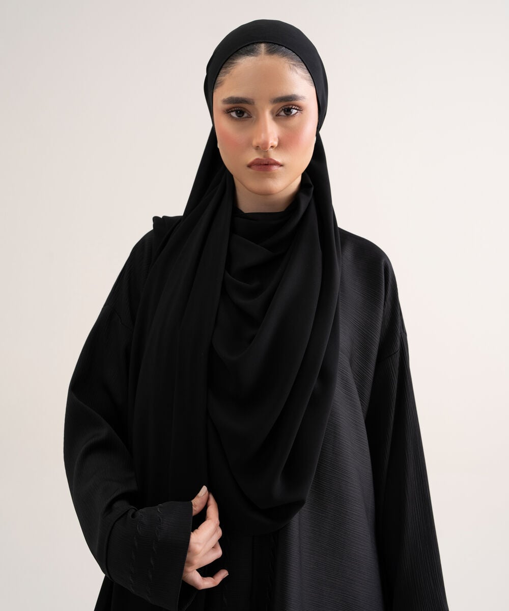 Women's Polyester Black Regular Abaya Set
