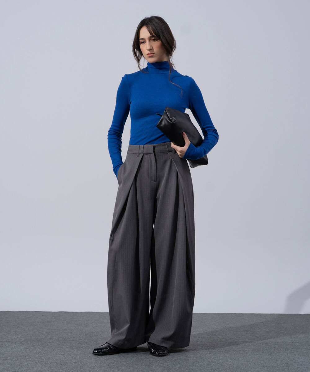 Women's Western Wear Cobalt Blue Viscose Turtleneck Knit Top