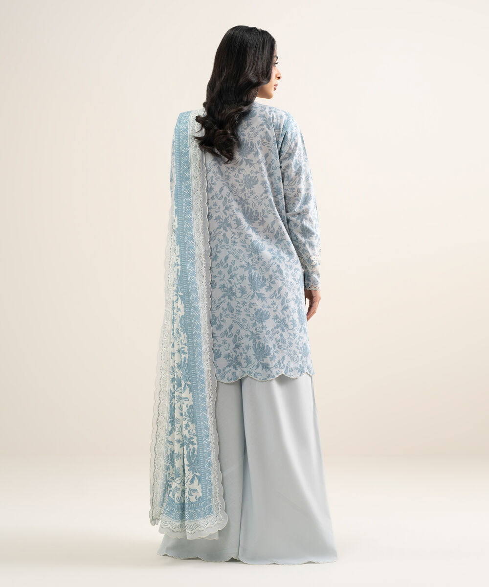 Women's Unstitched Lawn Embroidered ice Blue 3 Piece Suit