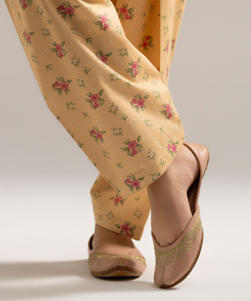 Women's RTW Cambric Printed Yellow Skinny Shalwar