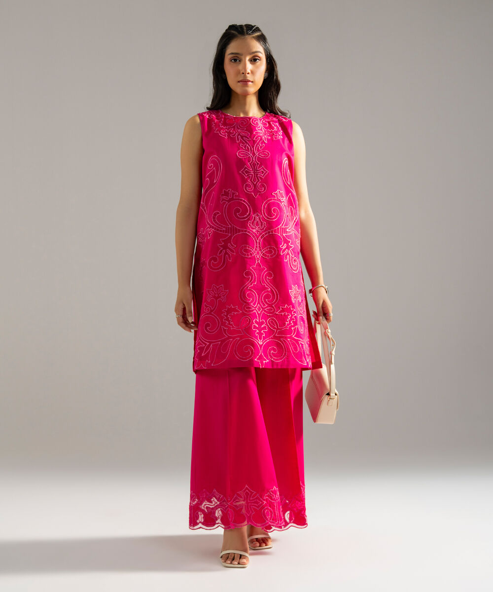 Women's RTW Cross Hatch Solid Embroidered Pink 2 Piece Suit