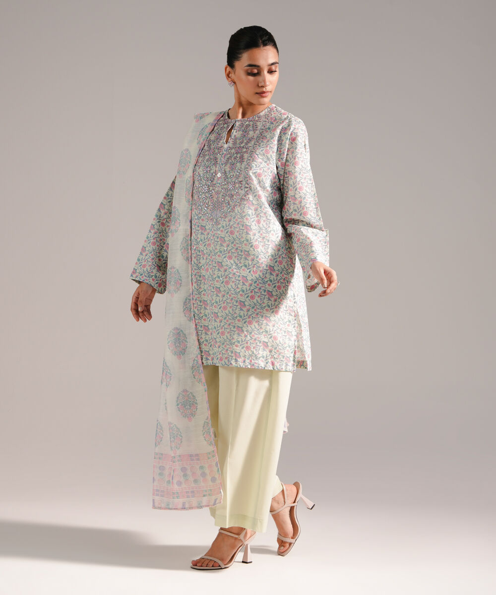 Women's RTW Zari Lawn Embroidered Mint Green 3 Piece Suit