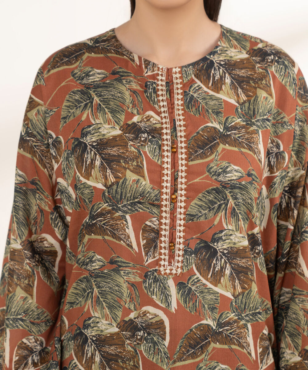 Women's RTW Lawn Brown Embroidered Boxy Shirt