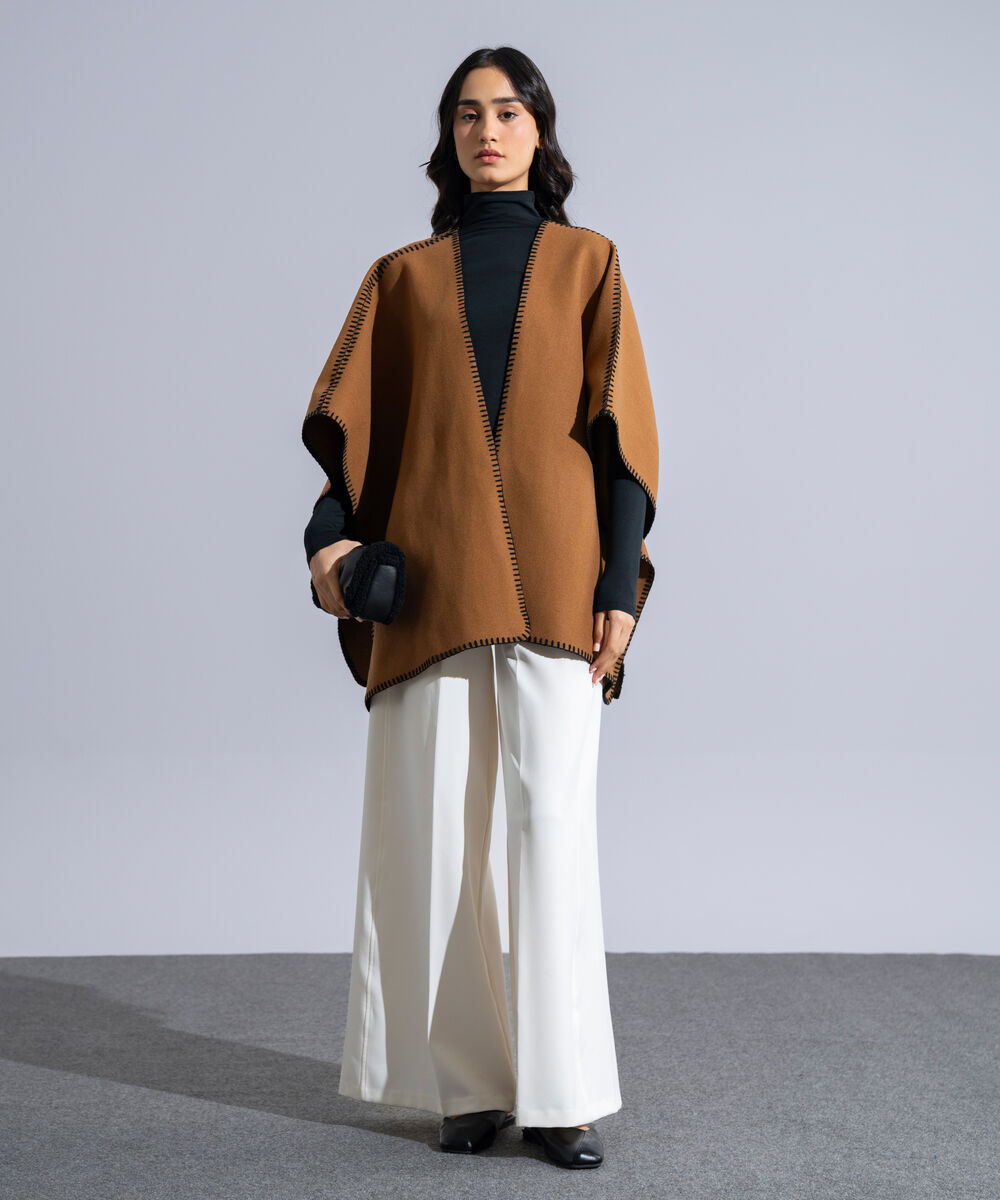 Women's Western Wear Brown Polyester Cape Shawl
